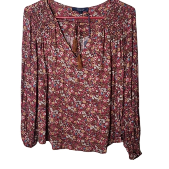 RACHEL Rachel Roy boho red floral long sleeve crop blouse size small - Picture 1 of 8